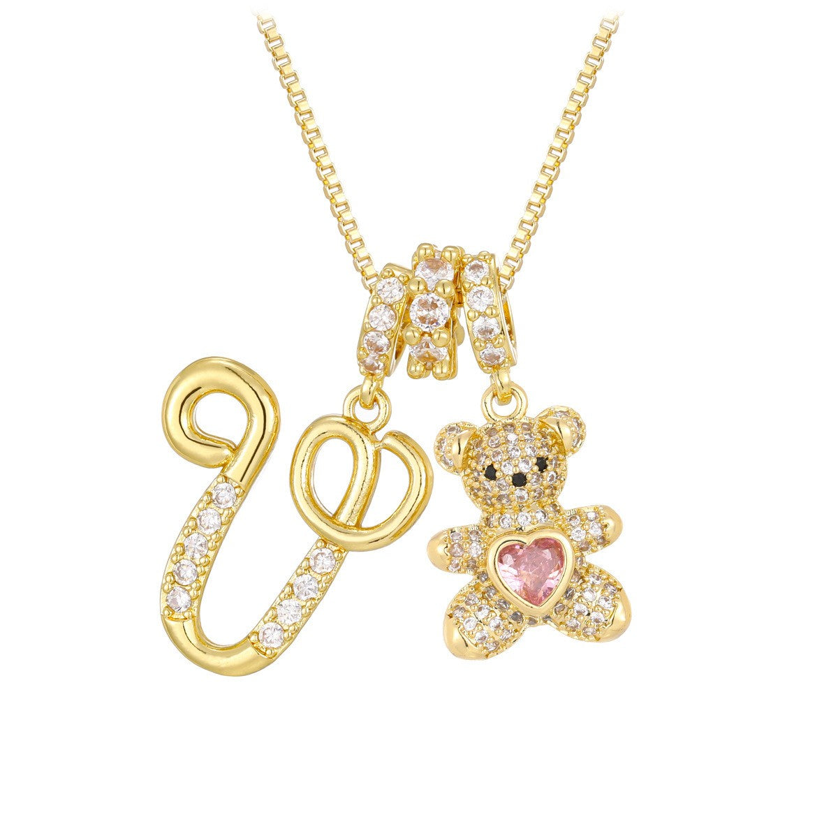 18k Elegant Bear Initial Necklace