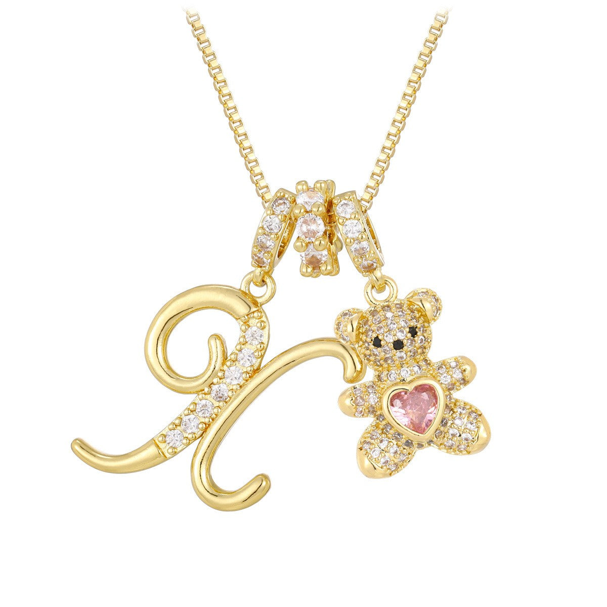 18k Elegant Bear Initial Necklace