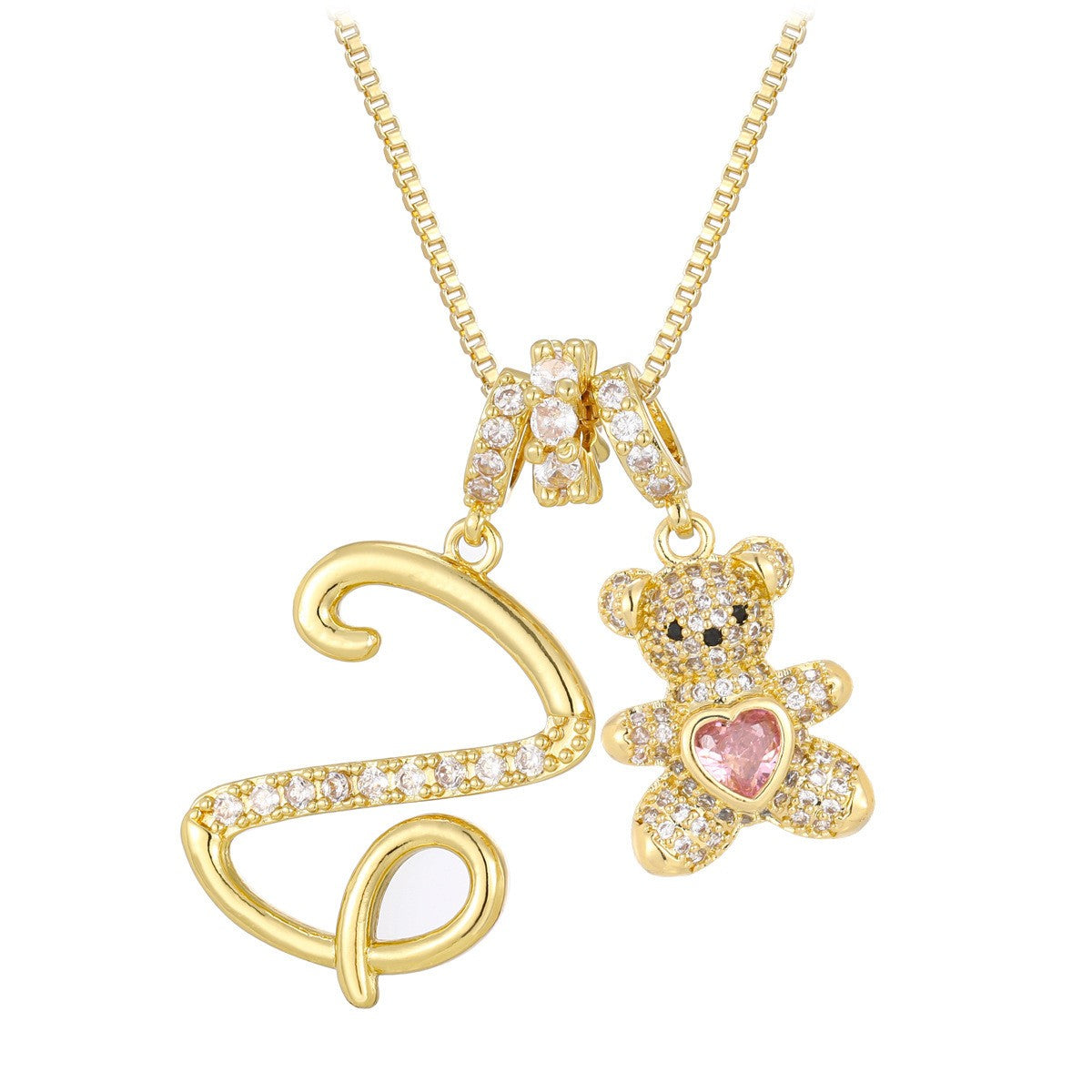 18k Elegant Bear Initial Necklace