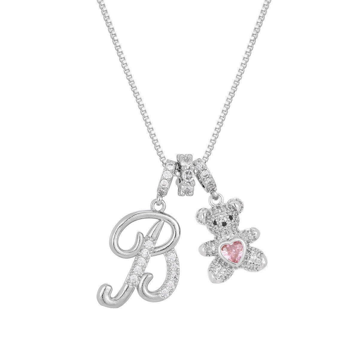 18k Elegant Bear Initial Necklace