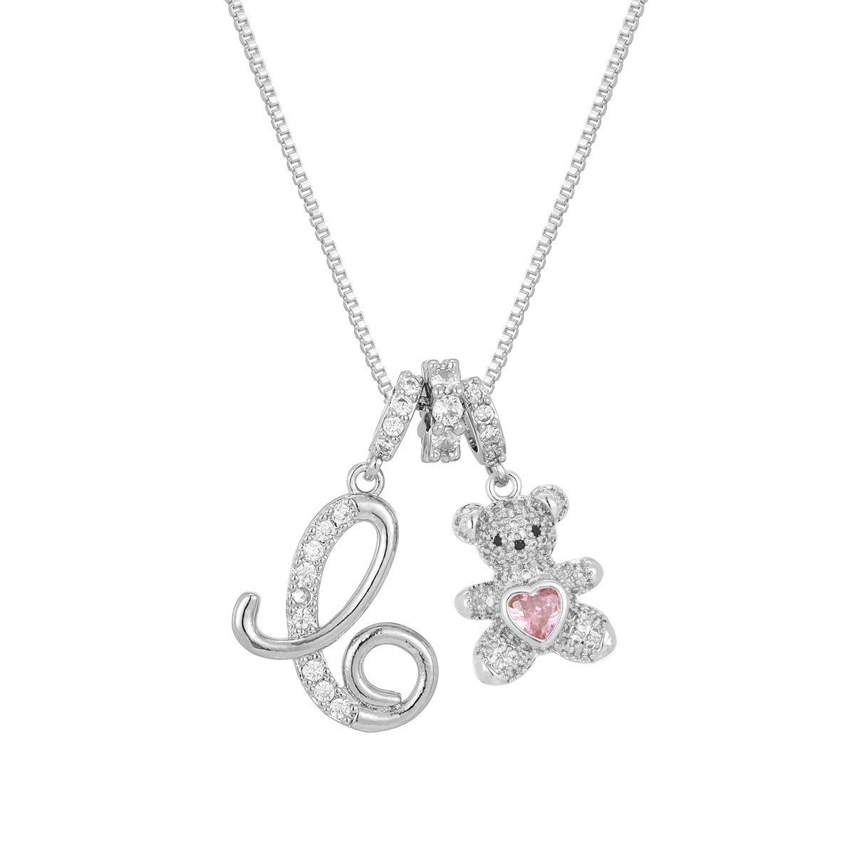 18k Elegant Bear Initial Necklace