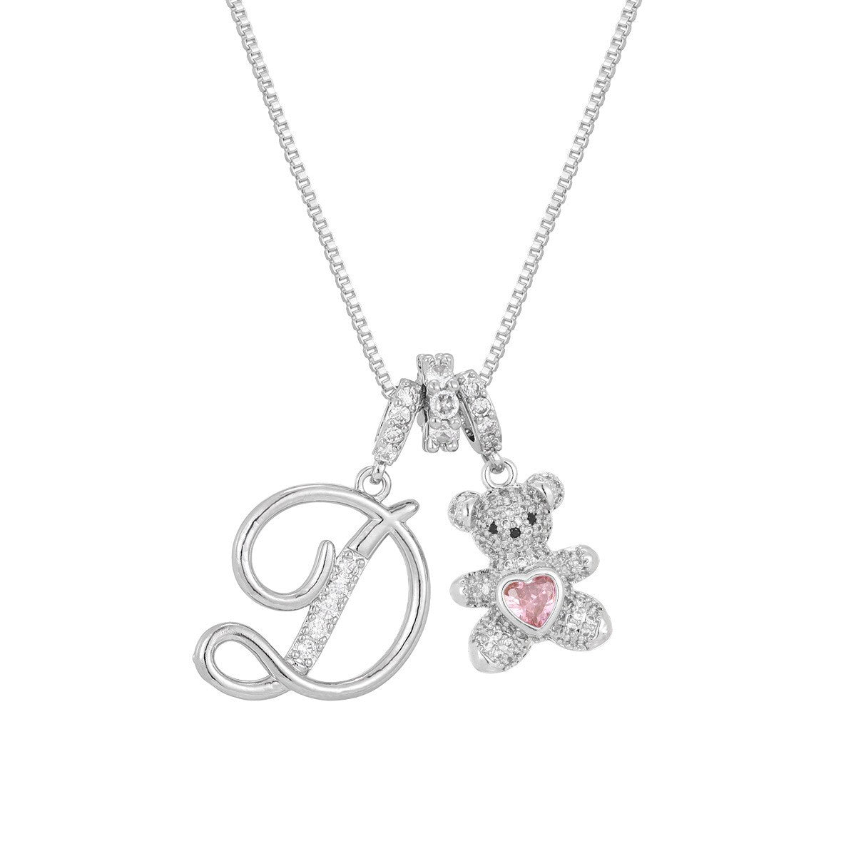 18k Elegant Bear Initial Necklace