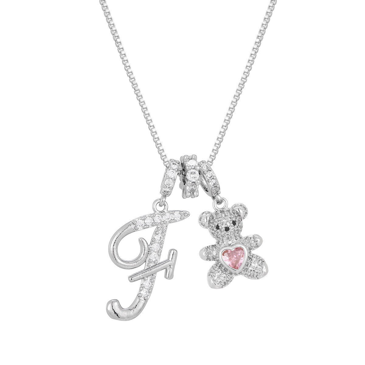 18k Elegant Bear Initial Necklace