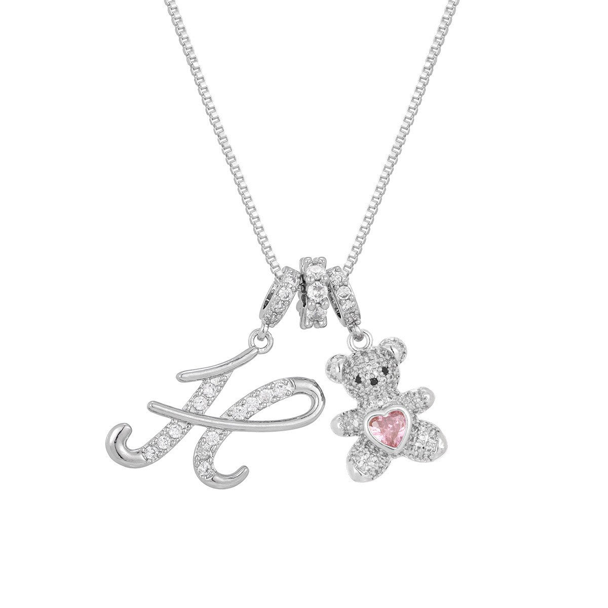 18k Elegant Bear Initial Necklace