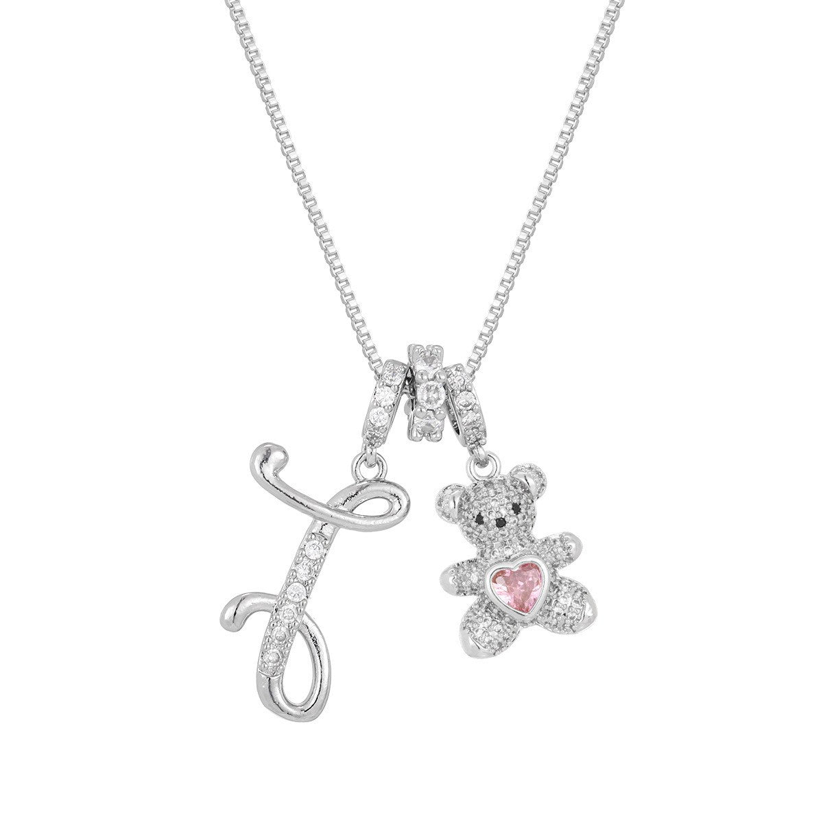 18k Elegant Bear Initial Necklace