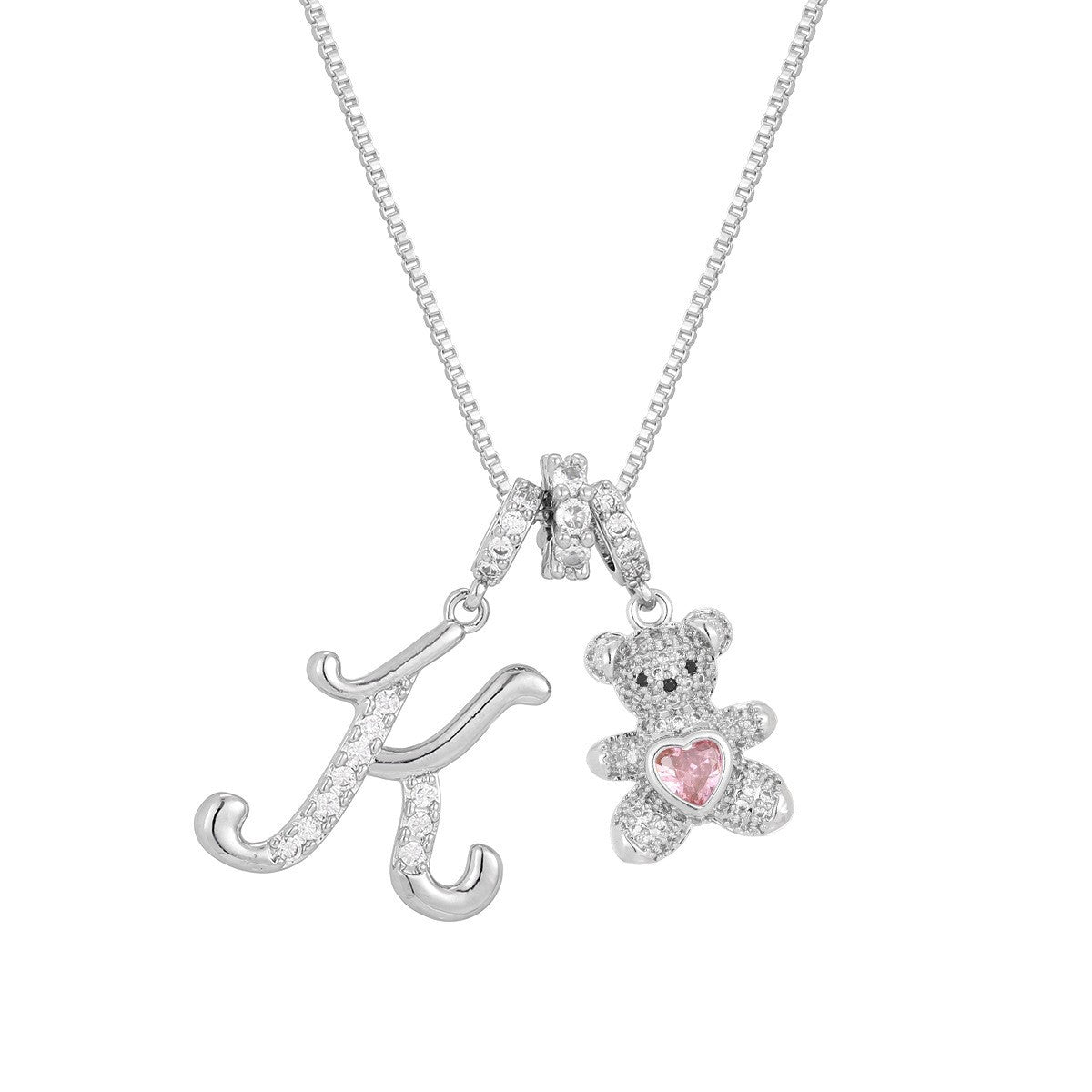 18k Elegant Bear Initial Necklace