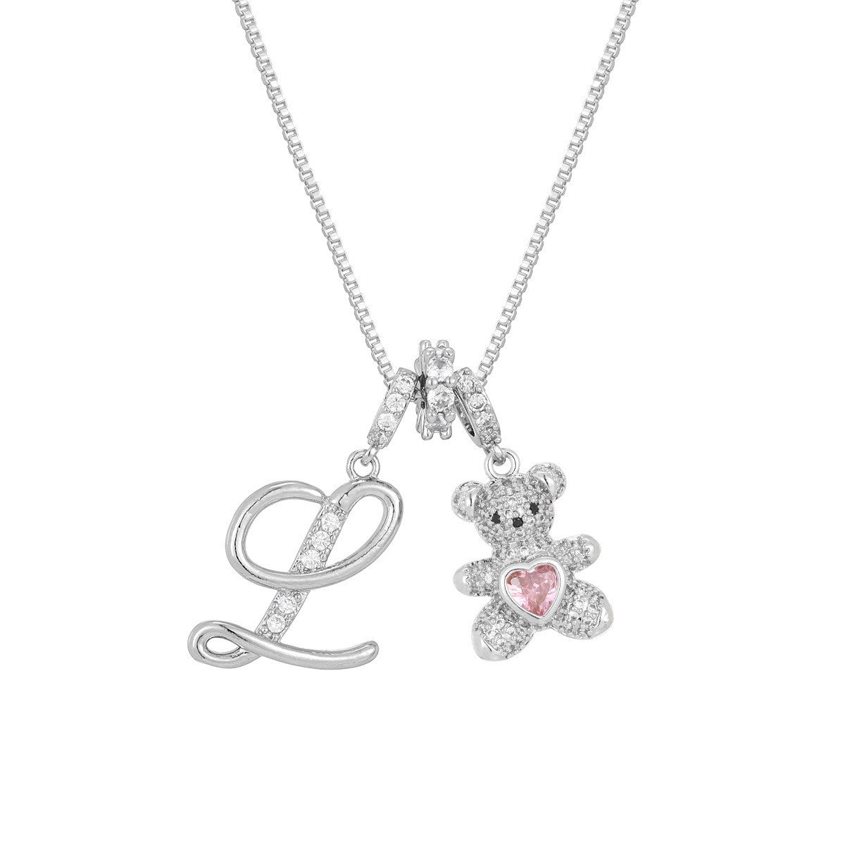 18k Elegant Bear Initial Necklace