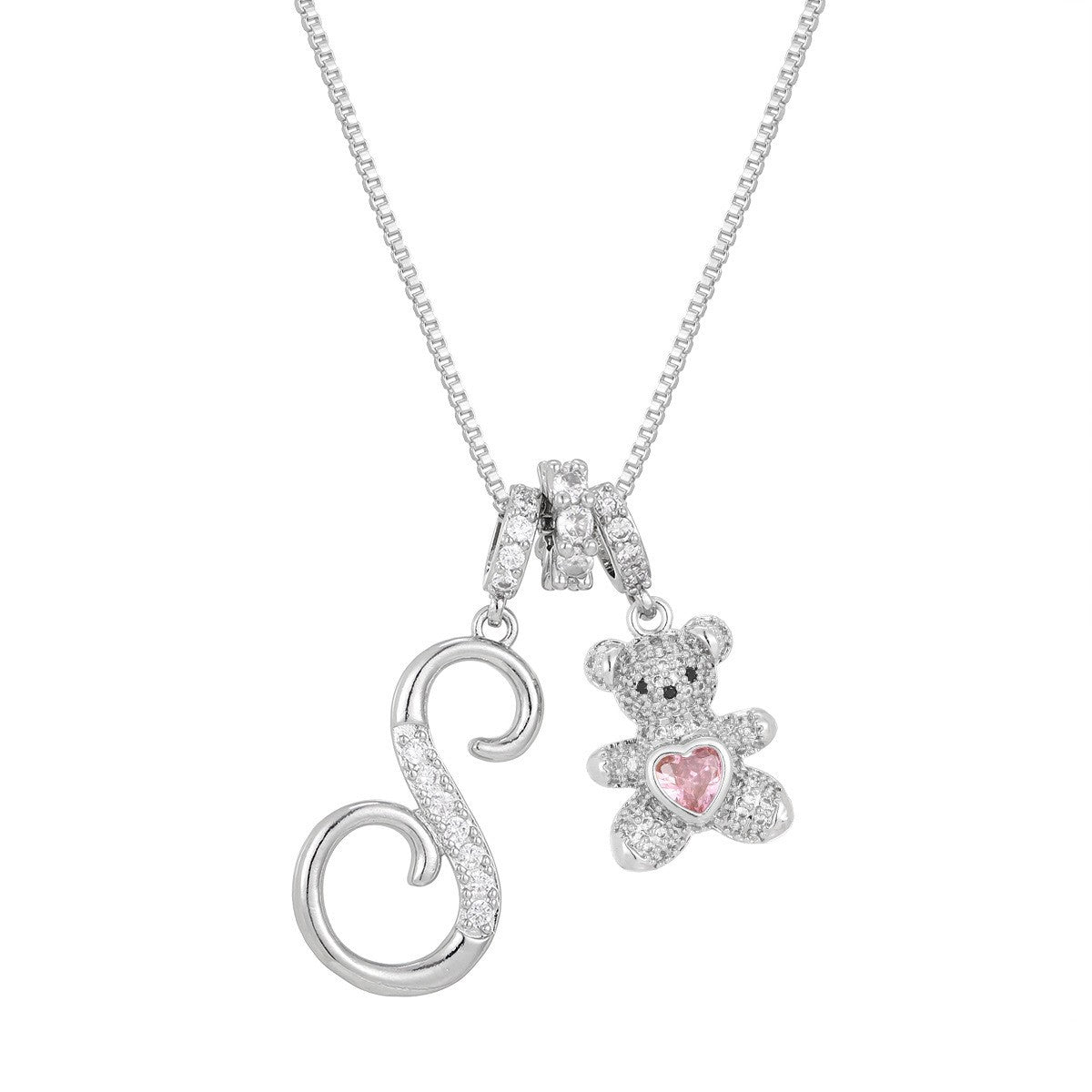 18k Elegant Bear Initial Necklace