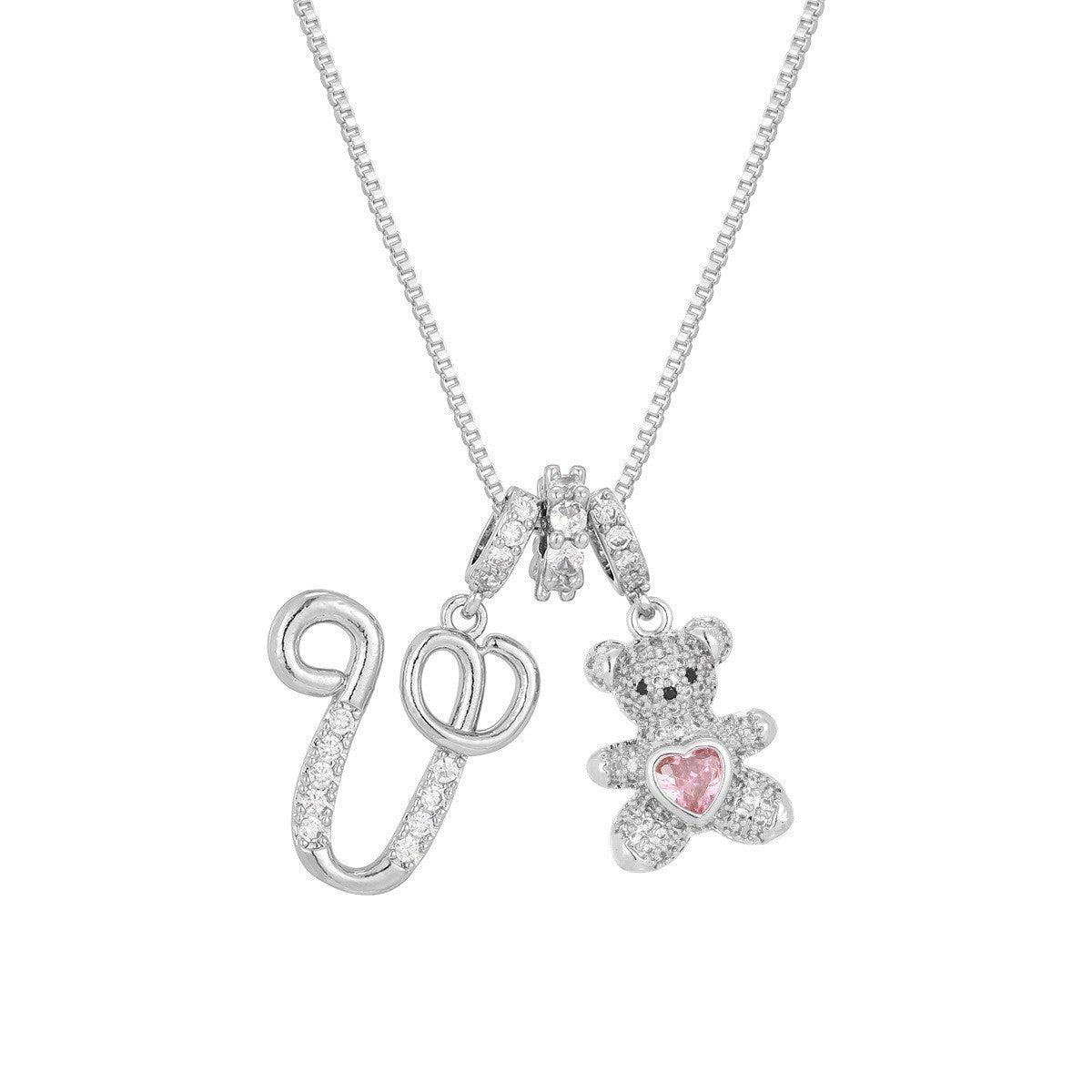 18k Elegant Bear Initial Necklace