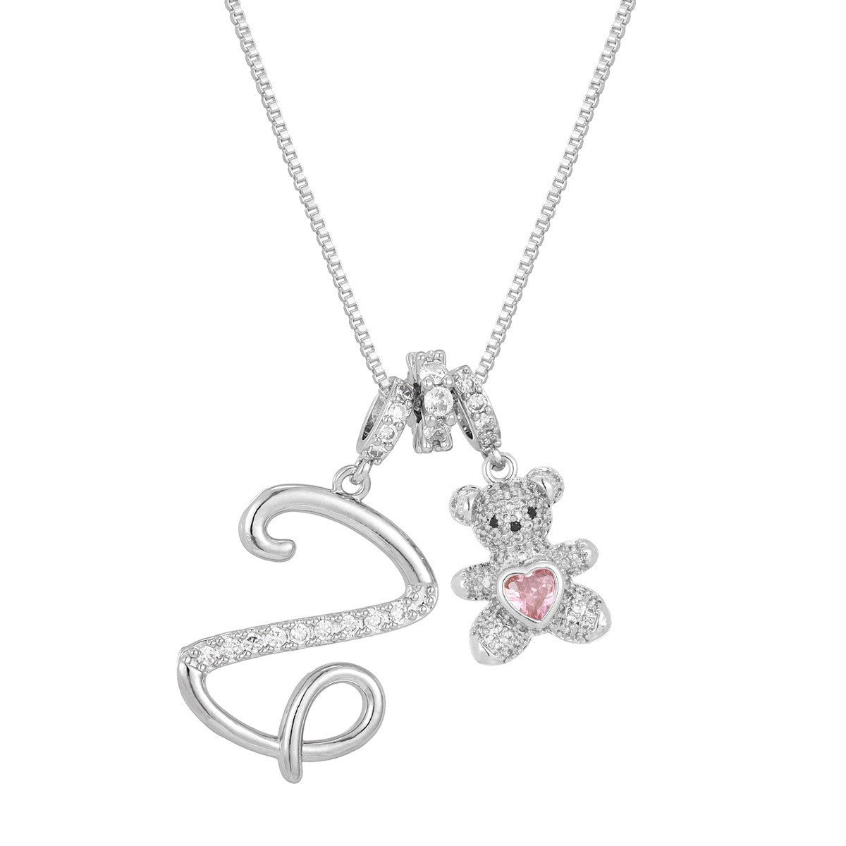 18k Elegant Bear Initial Necklace