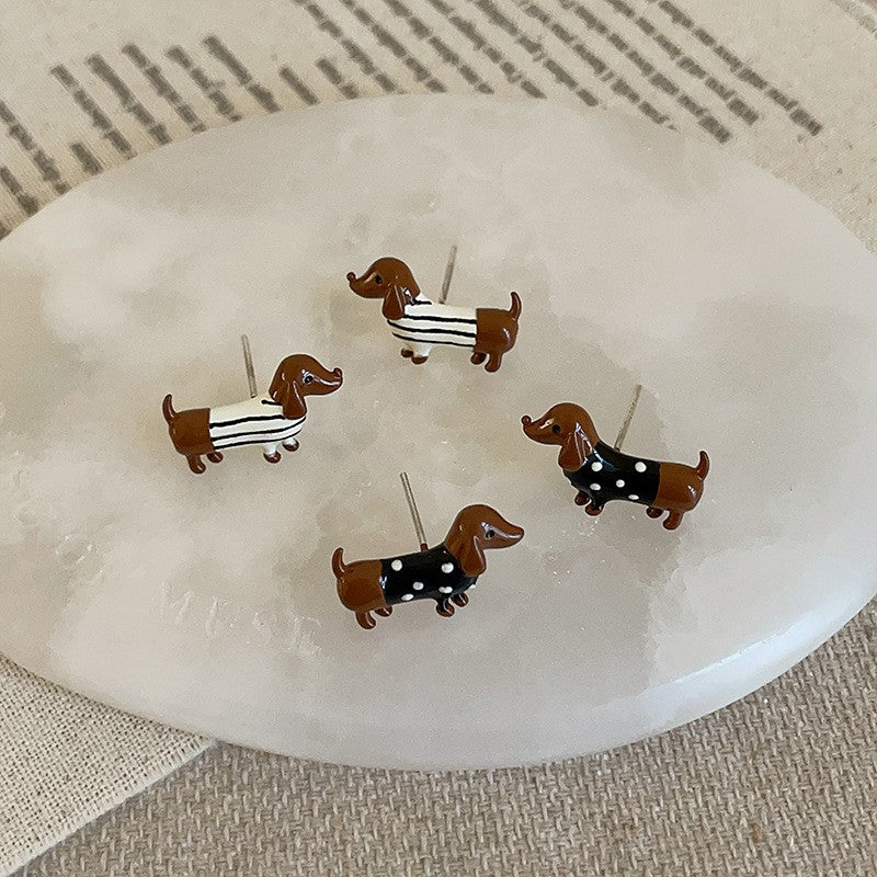 Cute Enamel Dachshund Stud Earrings