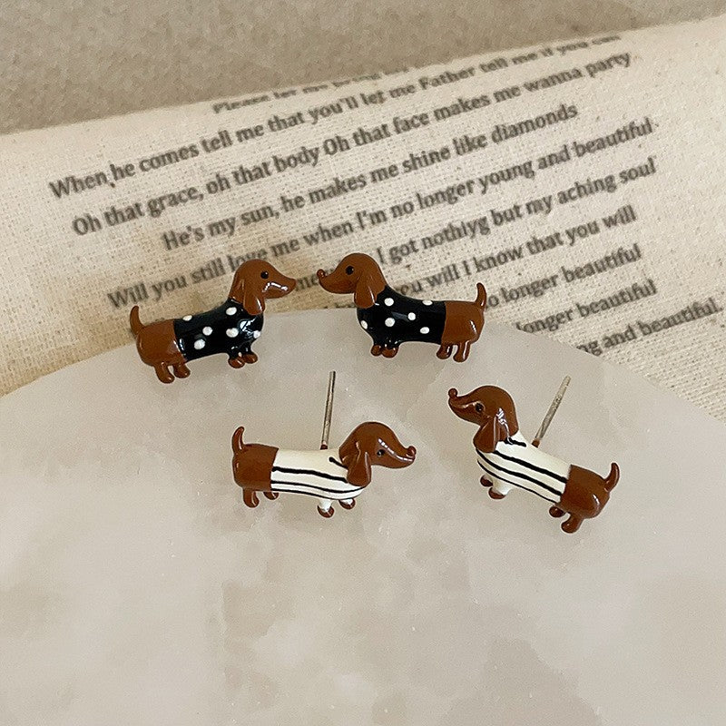 Cute Enamel Dachshund Stud Earrings