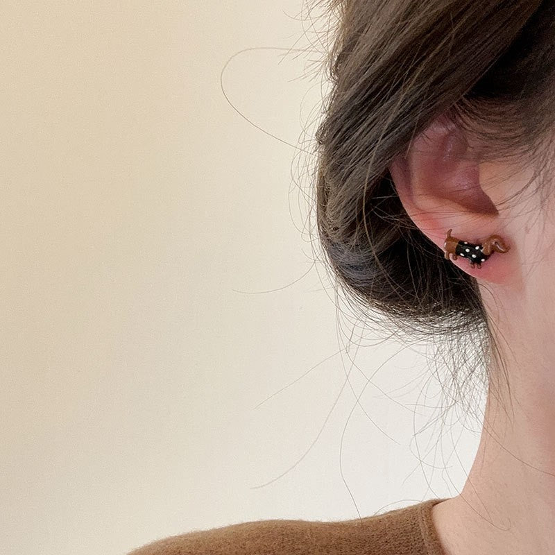 Cute Enamel Dachshund Stud Earrings