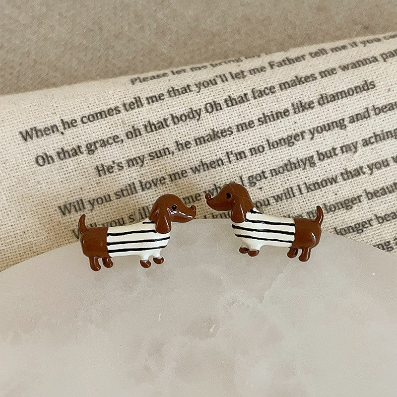 Cute Enamel Dachshund Stud Earrings