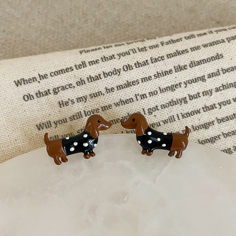 Cute Enamel Dachshund Stud Earrings