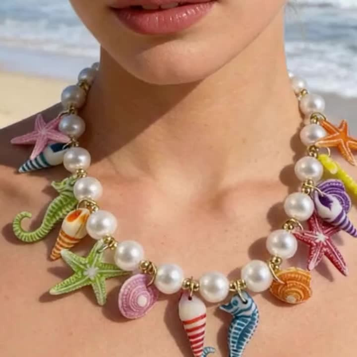 Boho Colorful Sea Life Pearl Necklace