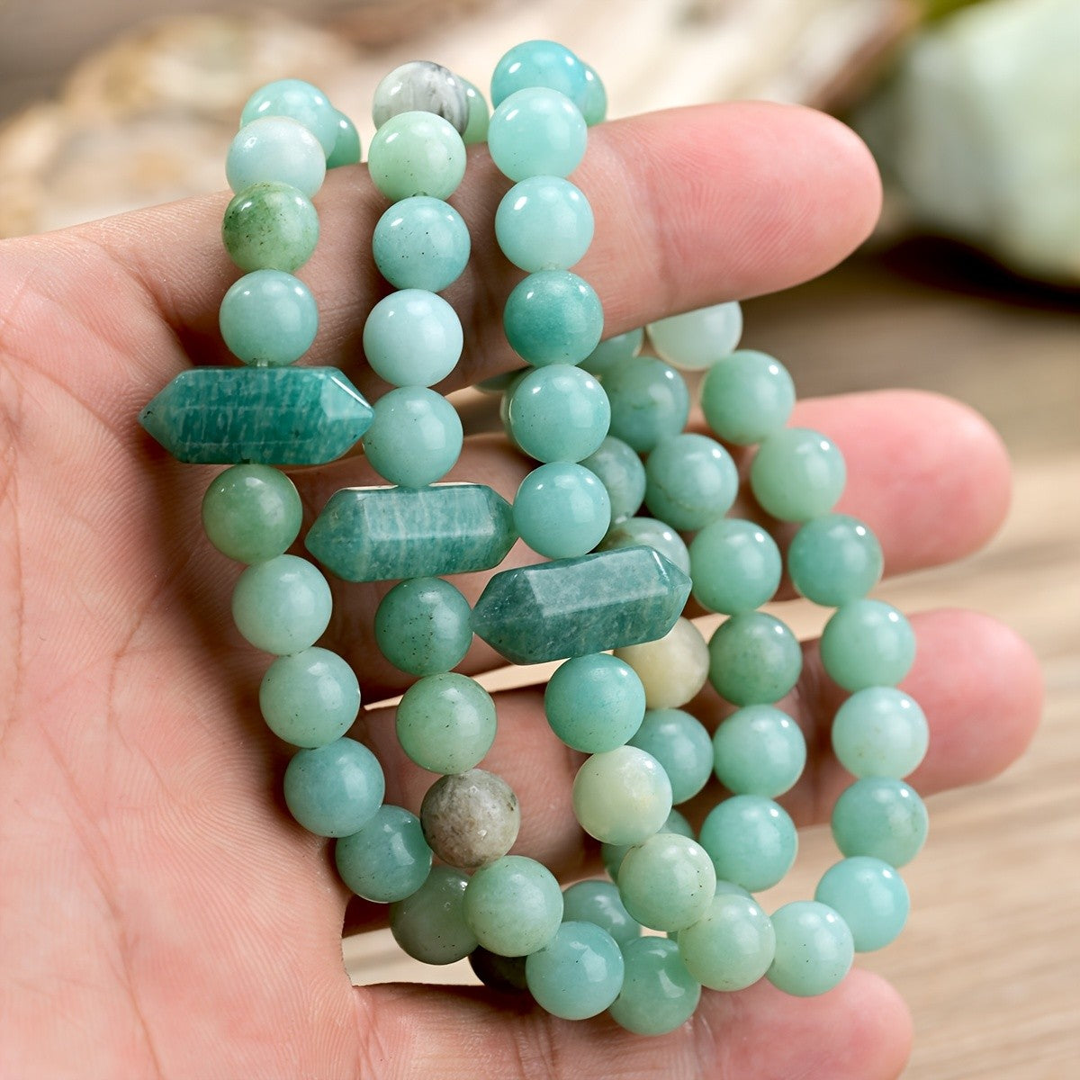 Boho Natural Amazonite Hexagonal Bead Bracelet