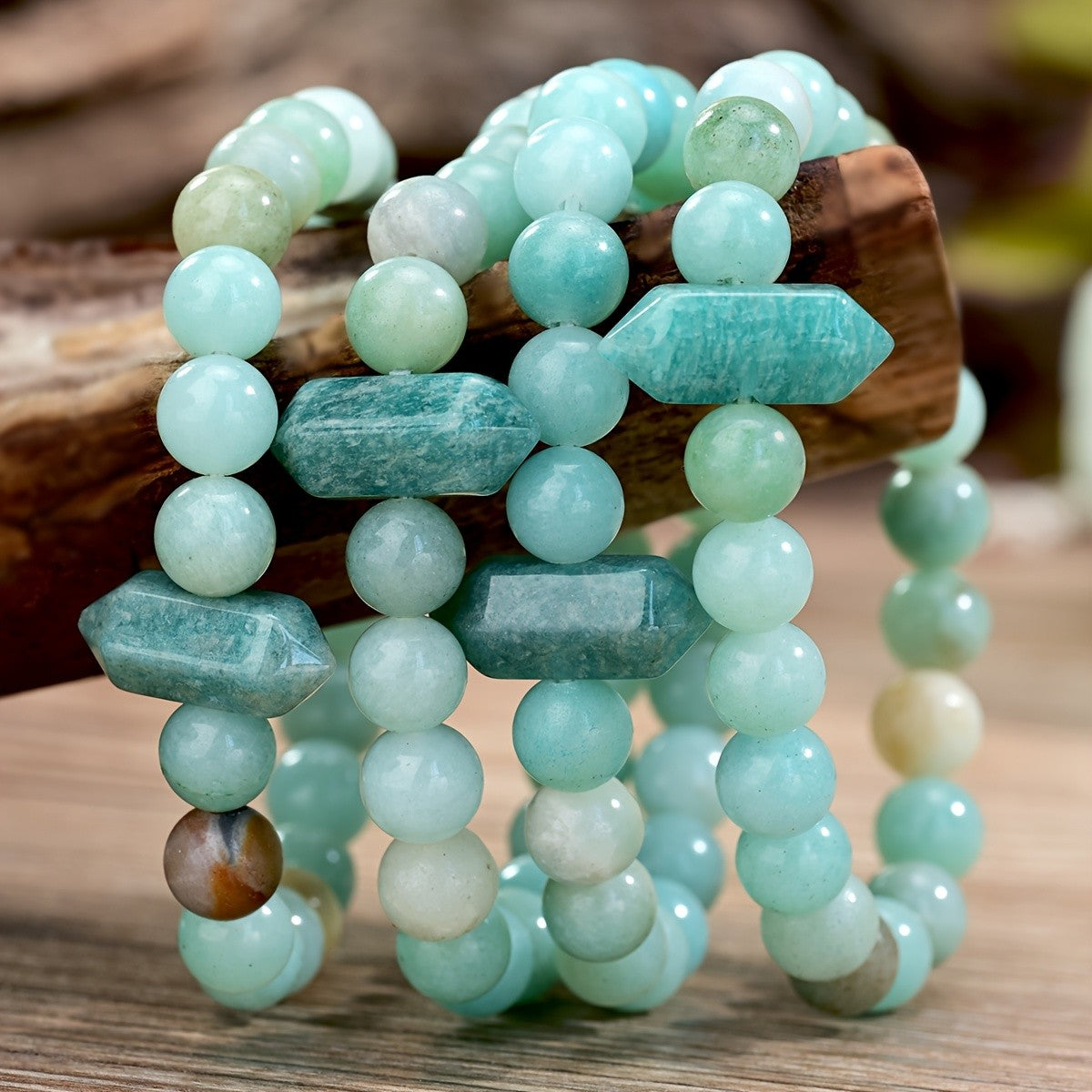 Boho Natural Amazonite Hexagonal Bead Bracelet
