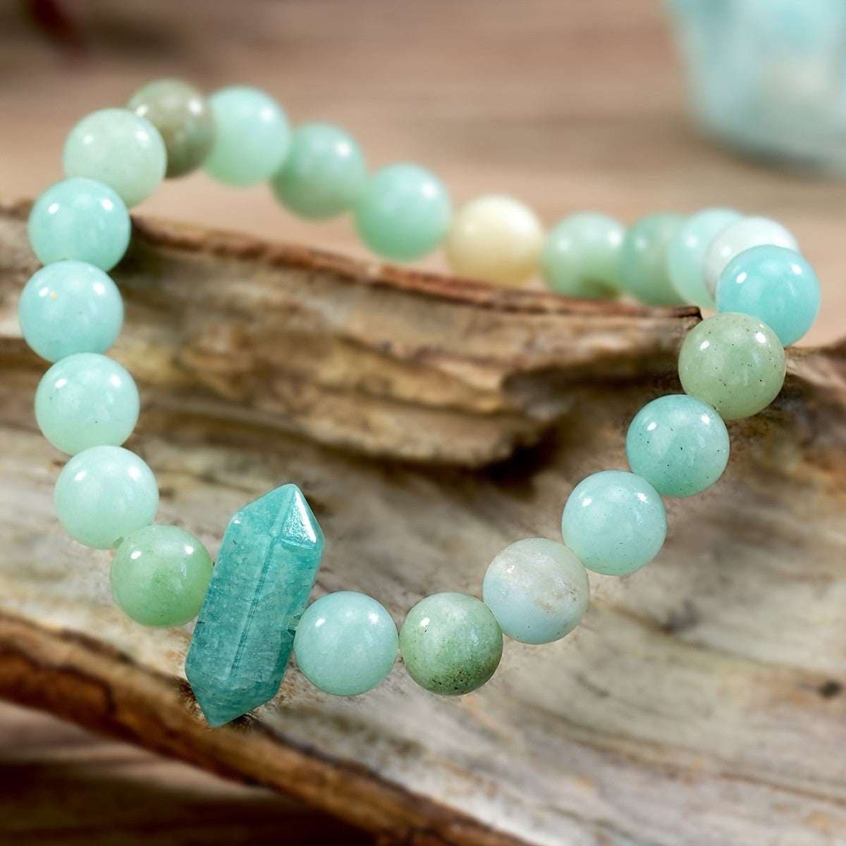 Boho Natural Amazonite Hexagonal Bead Bracelet