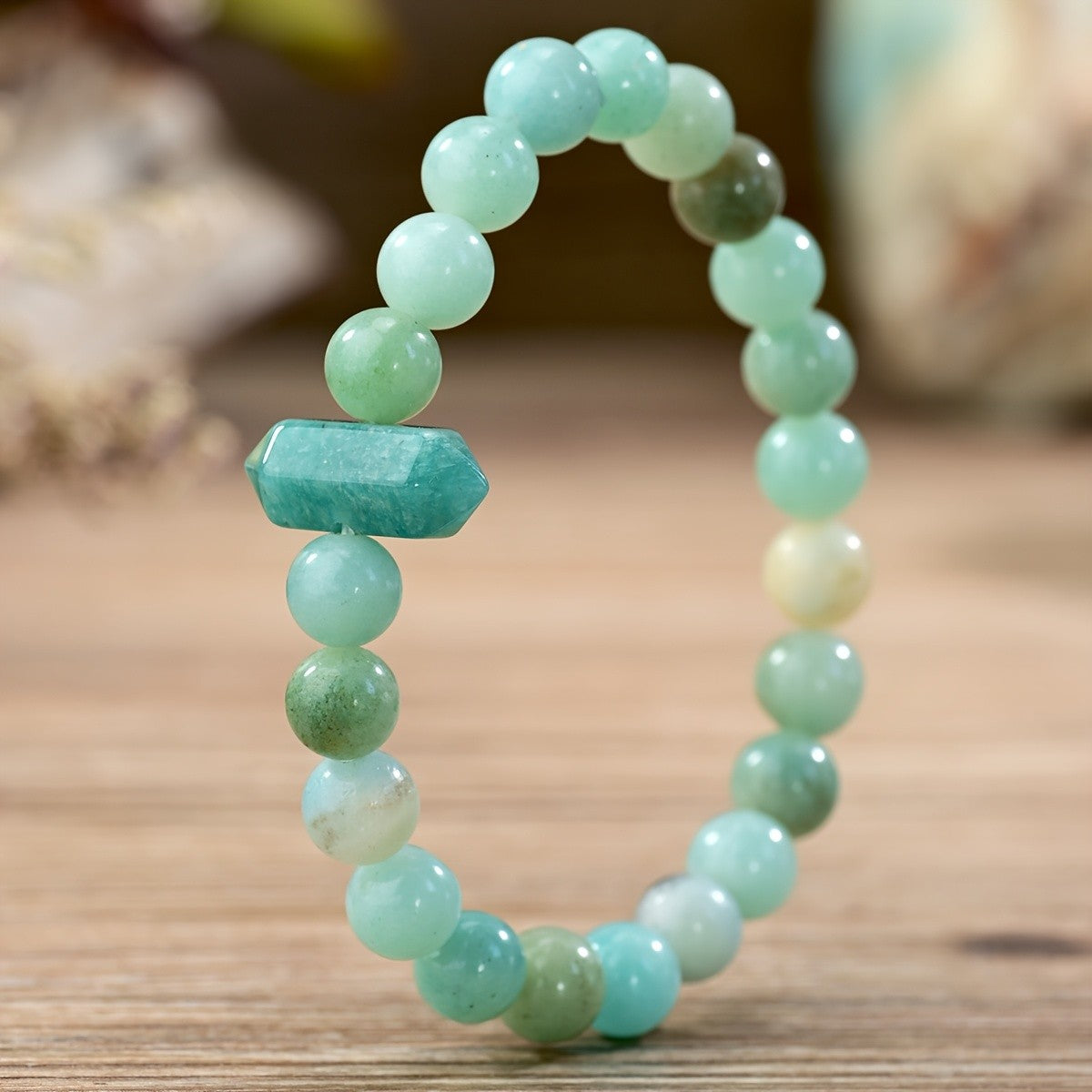 Boho Natural Amazonite Hexagonal Bead Bracelet