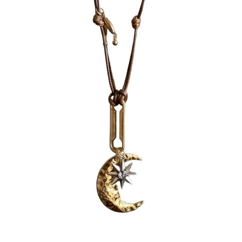 Boho Layered Moon Star Cord Necklace
