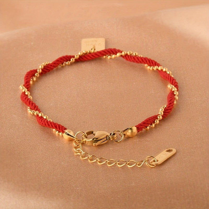 Elegant Red Braided Square Charm Bracelet