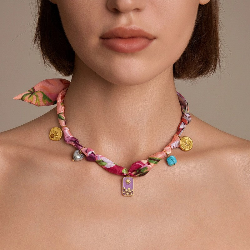 Elegant Jacquard Scarf Sunflower Choker Necklace