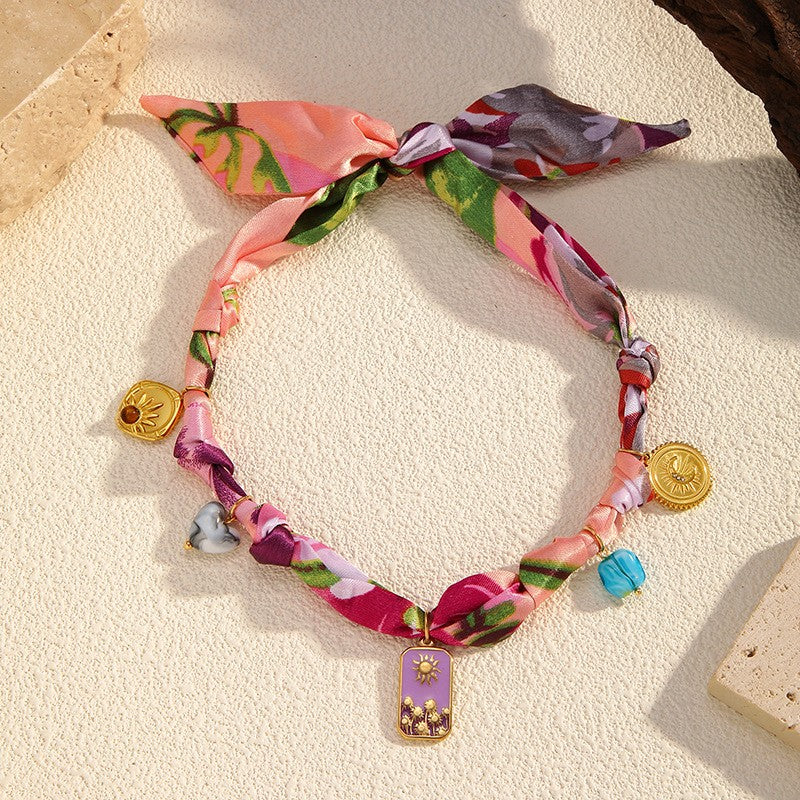Elegant Jacquard Scarf Sunflower Choker Necklace
