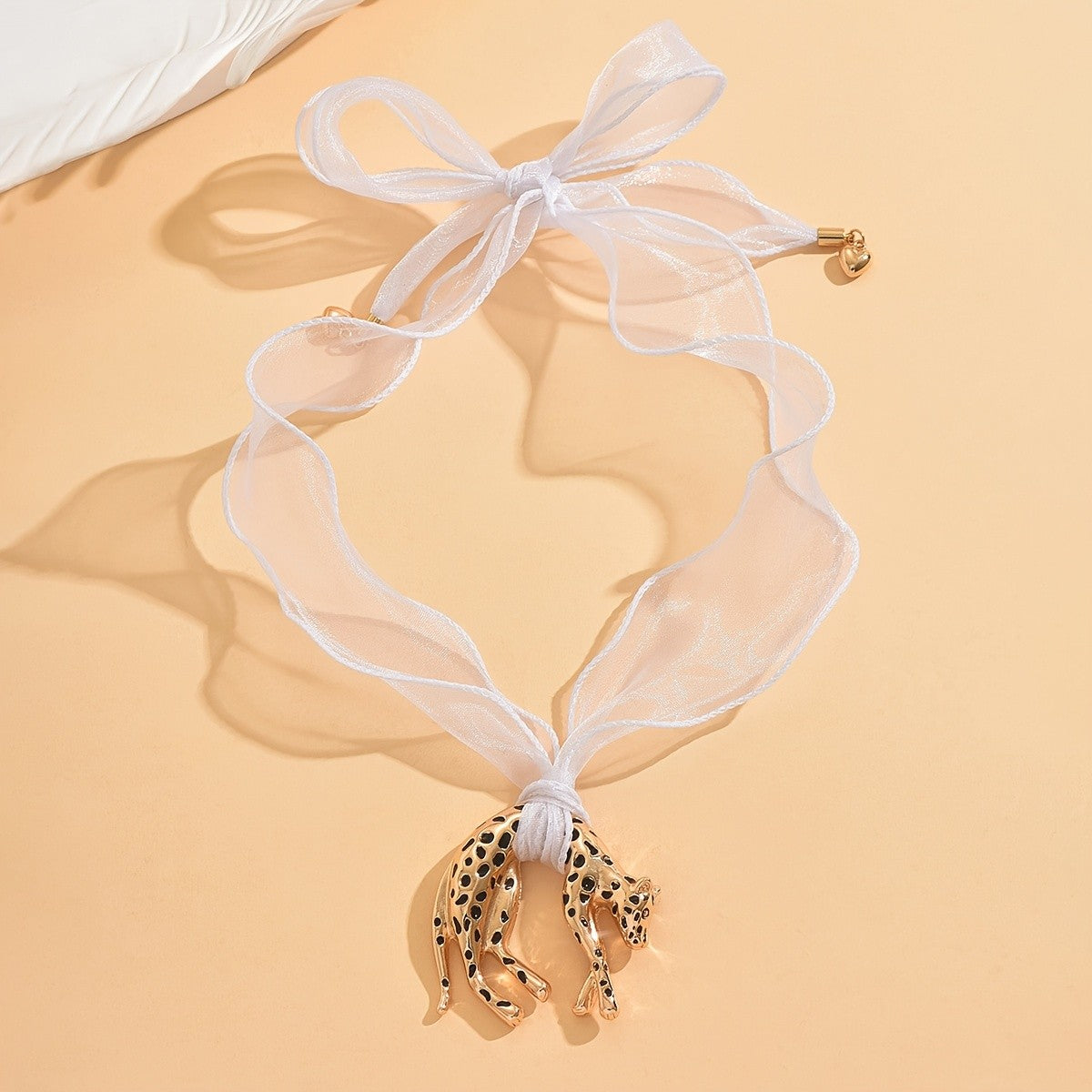Romantic Sheer Bow Leopard Necklace