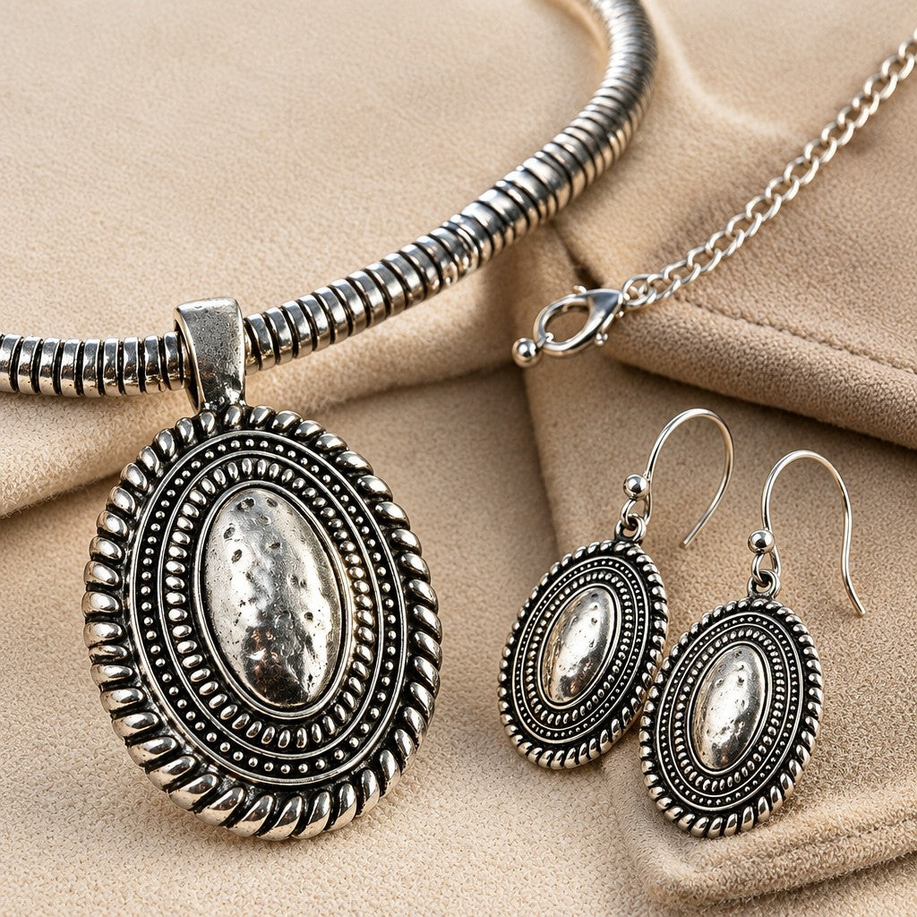 Boho Vintage Embossed Oval Snake Choker Set
