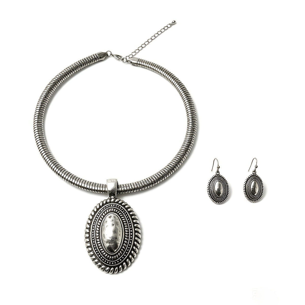 Boho Vintage Embossed Oval Snake Choker Set
