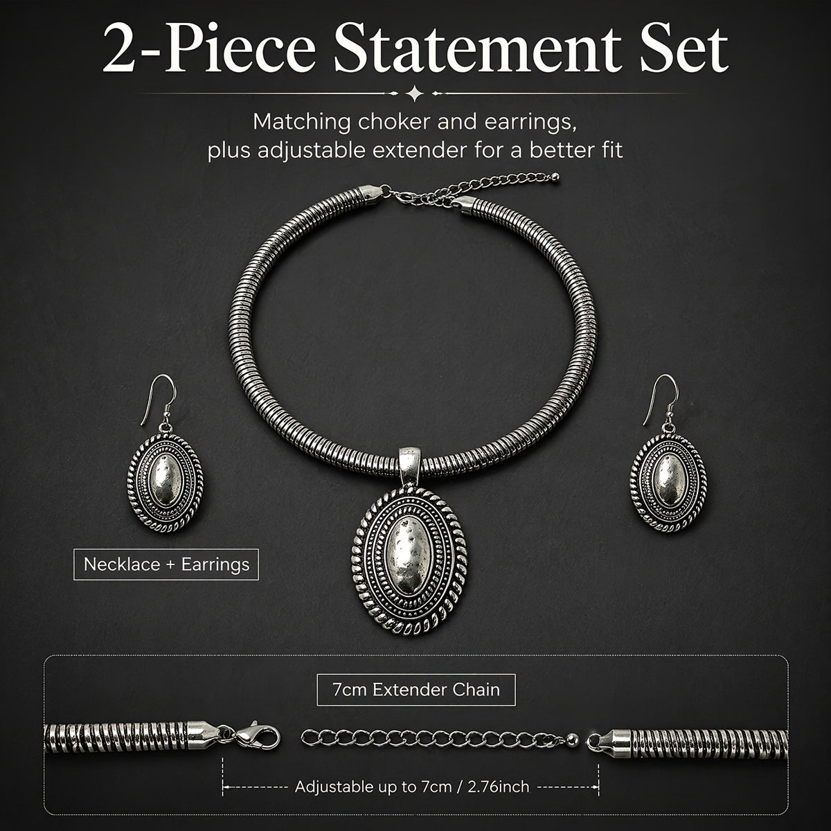 Boho Vintage Embossed Oval Snake Choker Set
