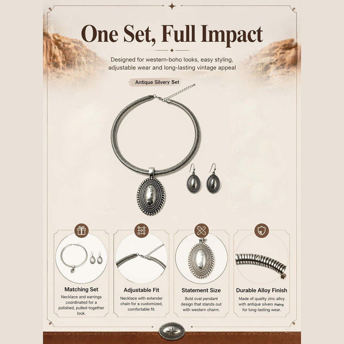 Boho Vintage Embossed Oval Snake Choker Set