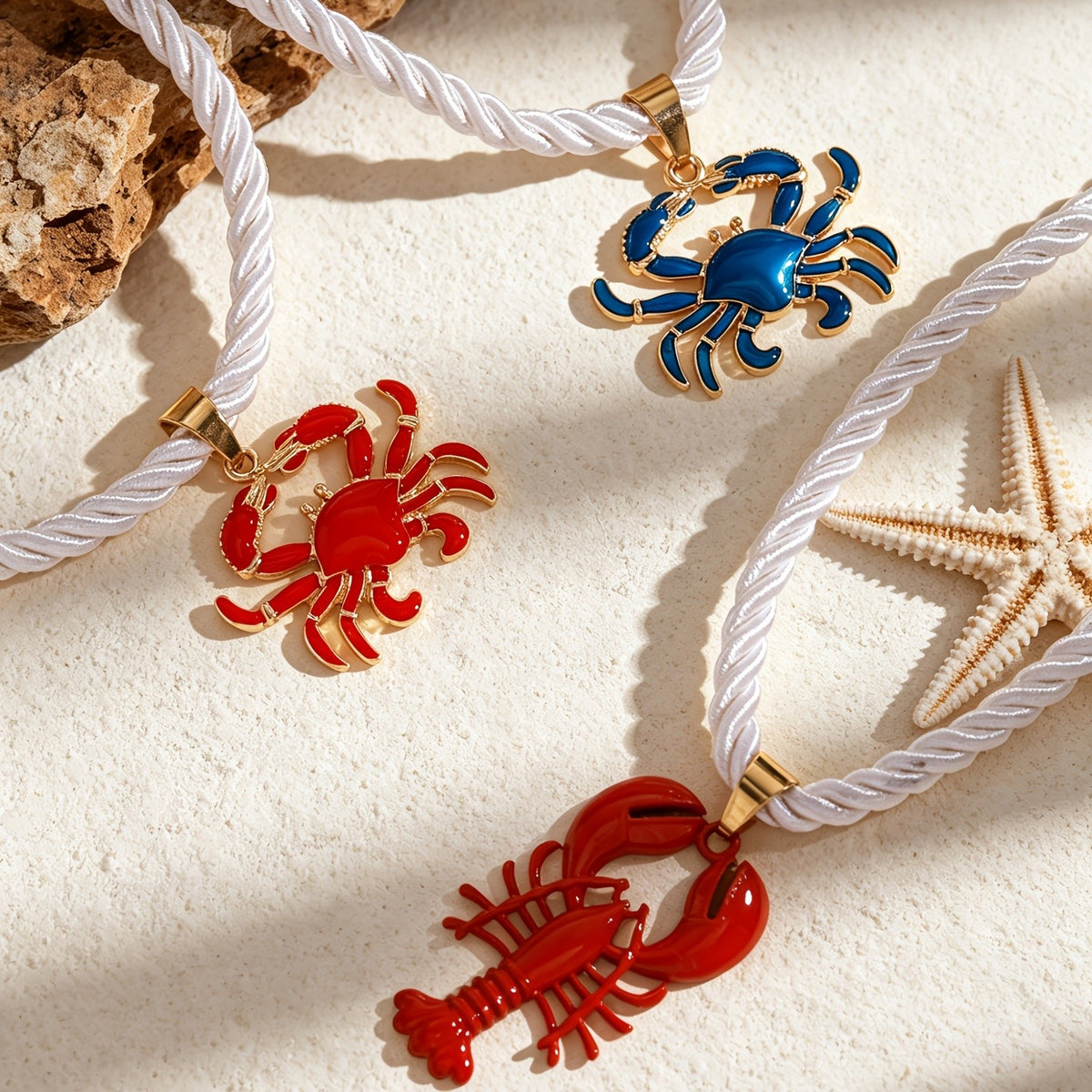 Dainty Lobster And Crab Pendant Necklace