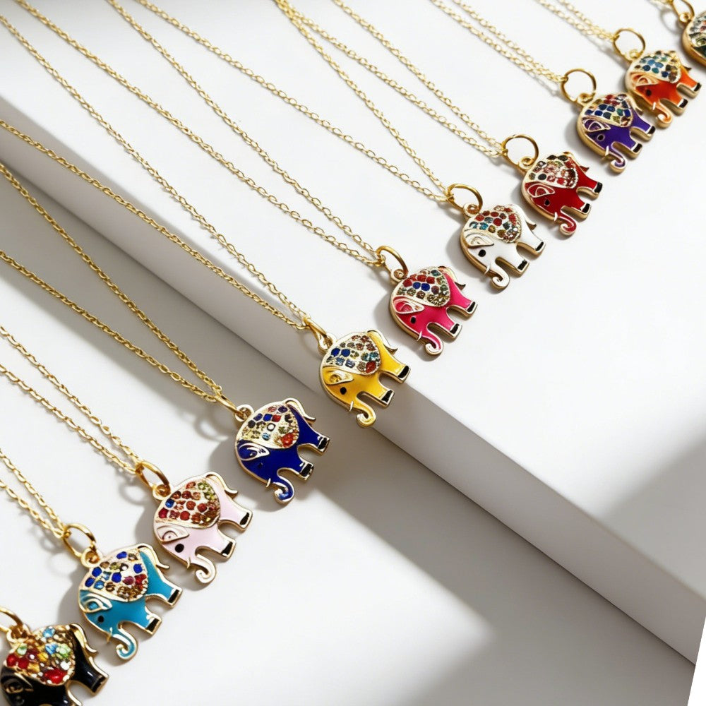 Dainty Enamel Elephant Necklace