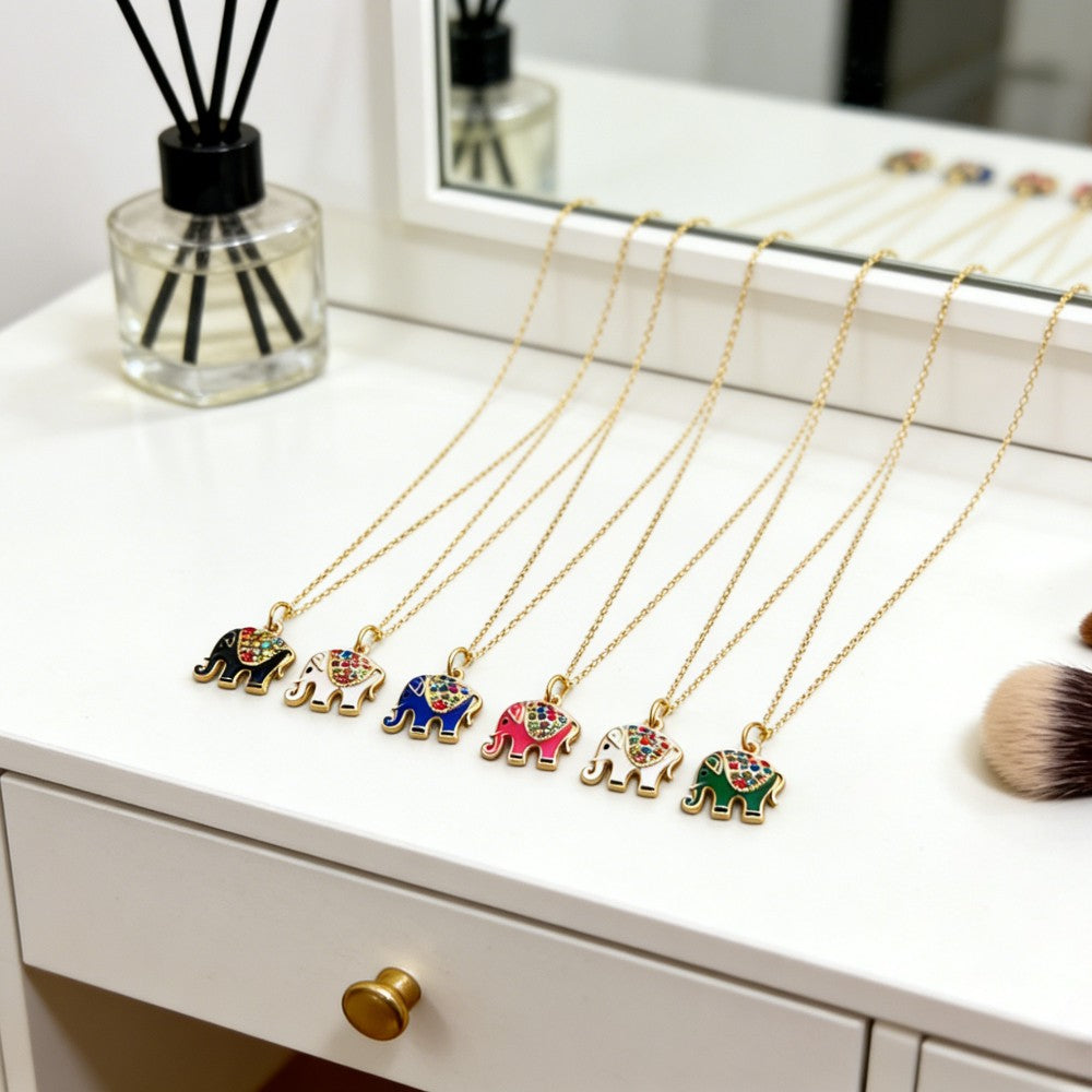 Dainty Enamel Elephant Necklace