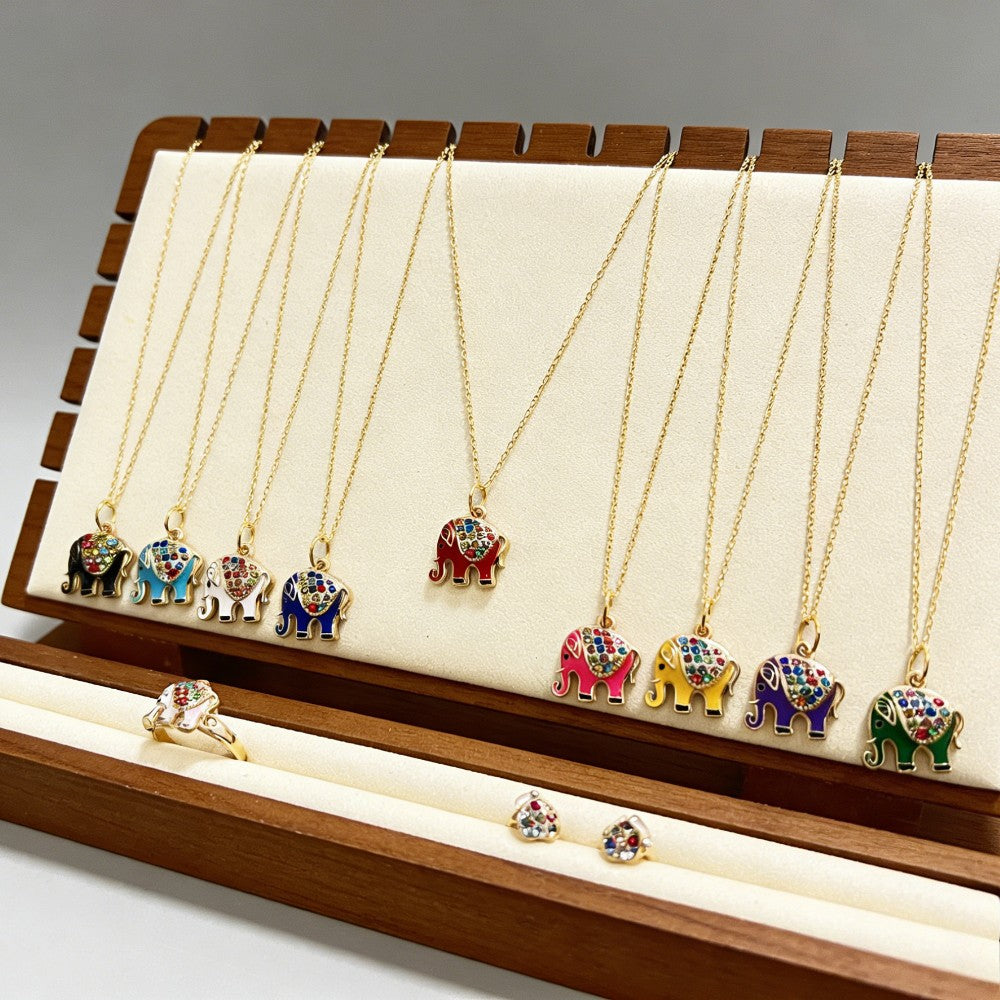 Dainty Enamel Elephant Necklace