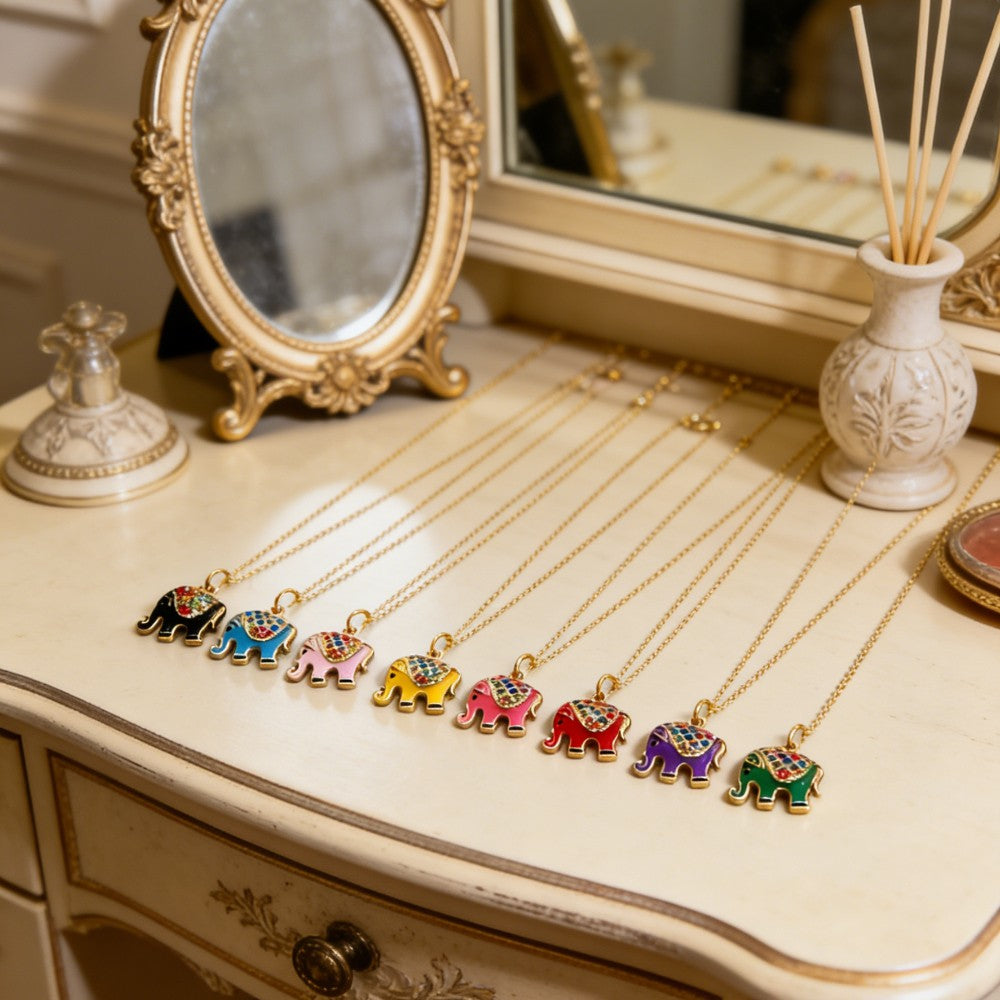 Dainty Enamel Elephant Necklace