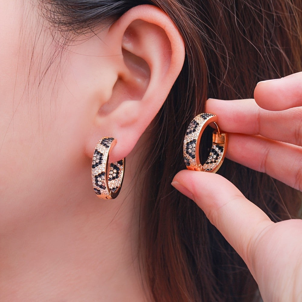18k Leopard Print Zirconia Hoop Earrings