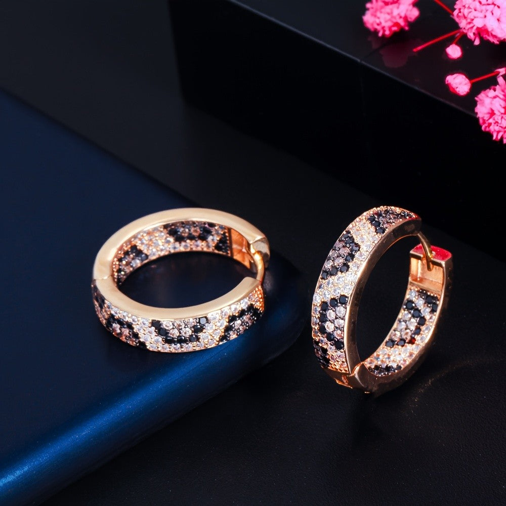 18k Leopard Print Zirconia Hoop Earrings