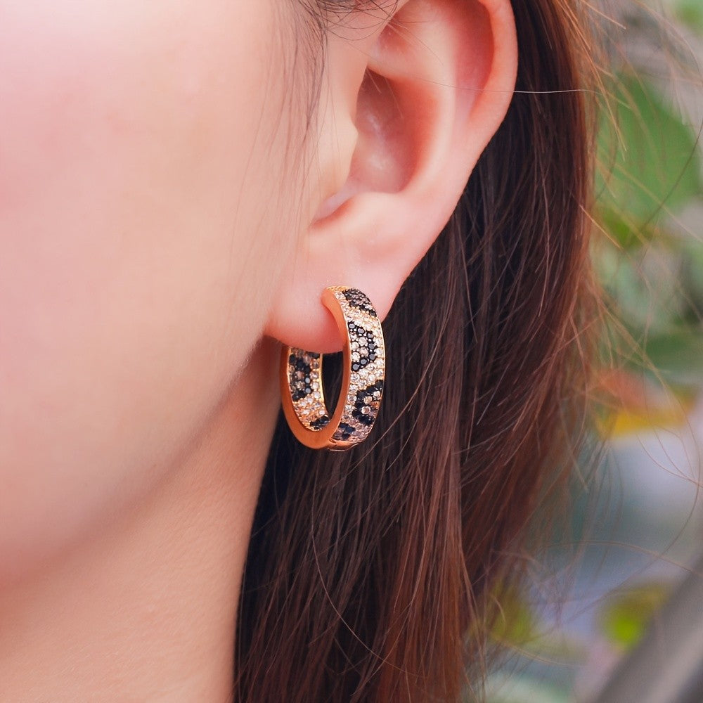 18k Leopard Print Zirconia Hoop Earrings