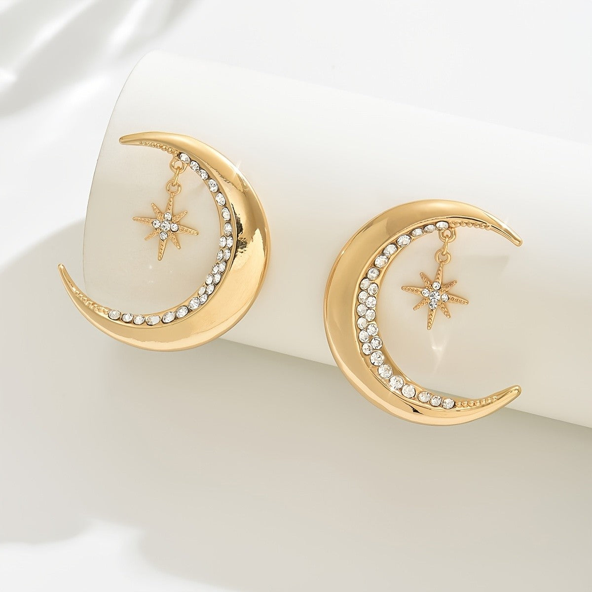 Elegant Crescent Moon Star Hoop Earrings