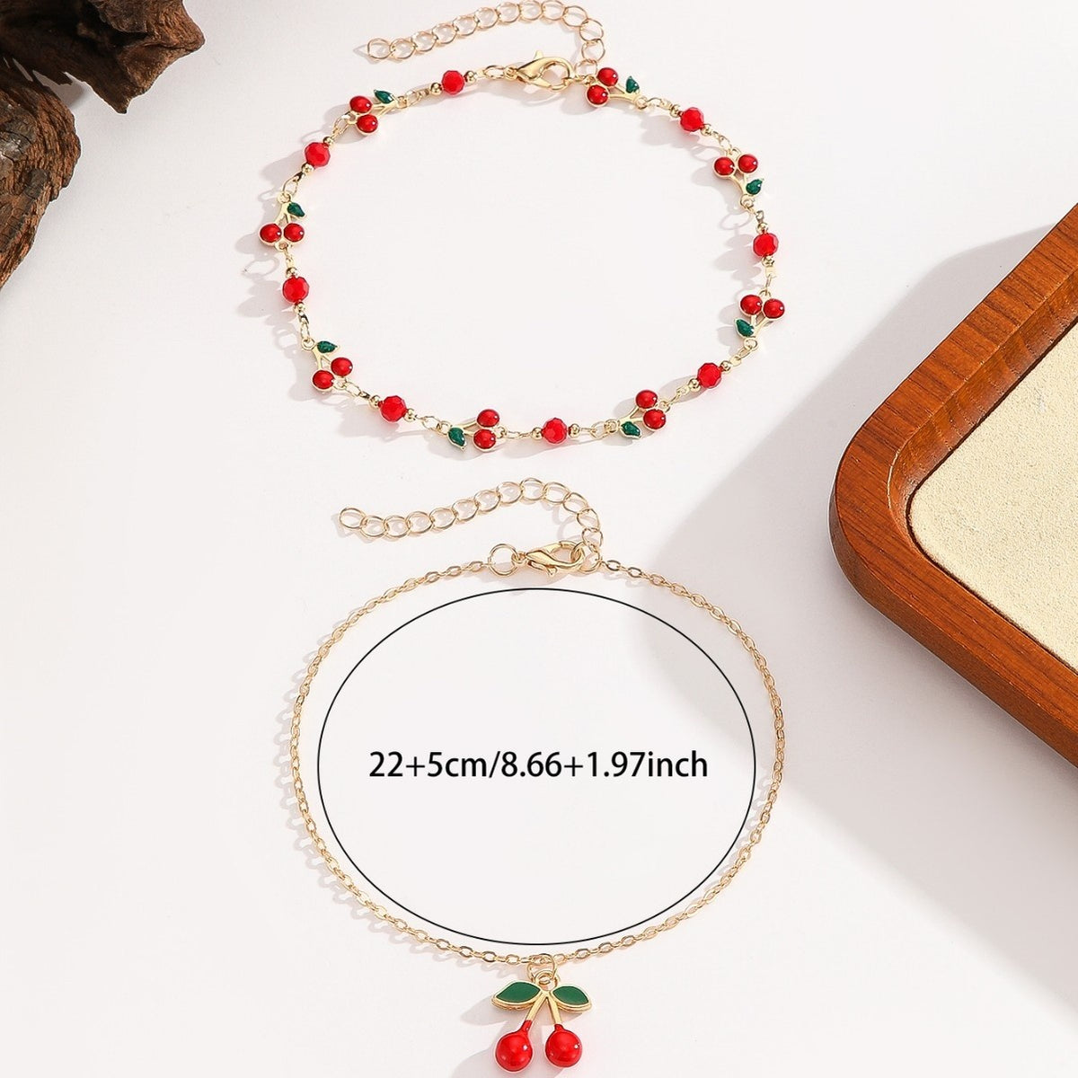 Dainty Red Cherry Anklet Set