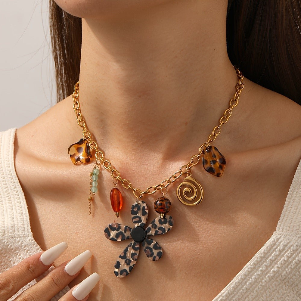 18k Boho Leopard Flower Necklace