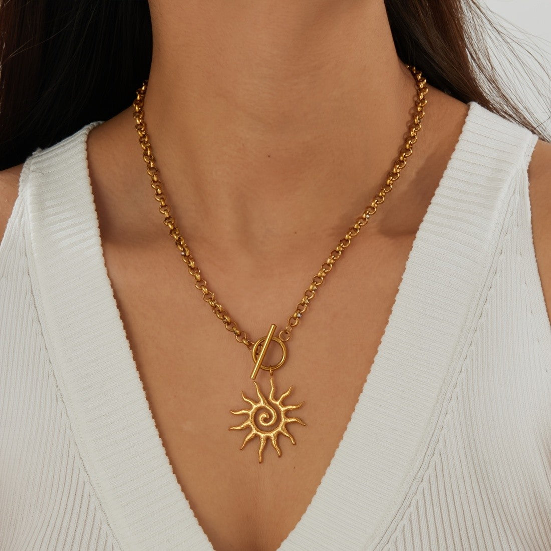 18k Boho Spiral Sun OT Toggle Necklace