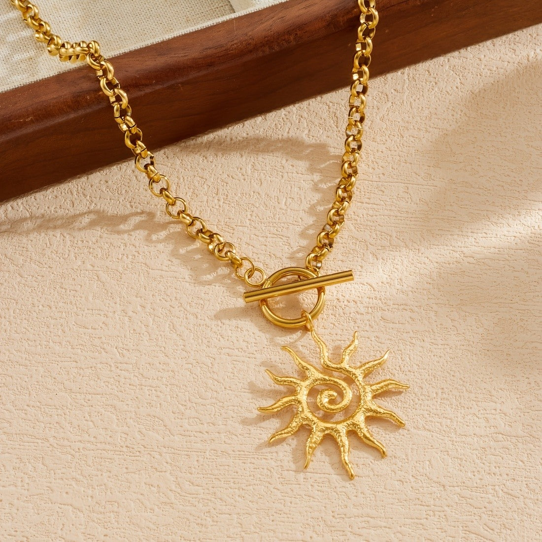 18k Boho Spiral Sun OT Toggle Necklace