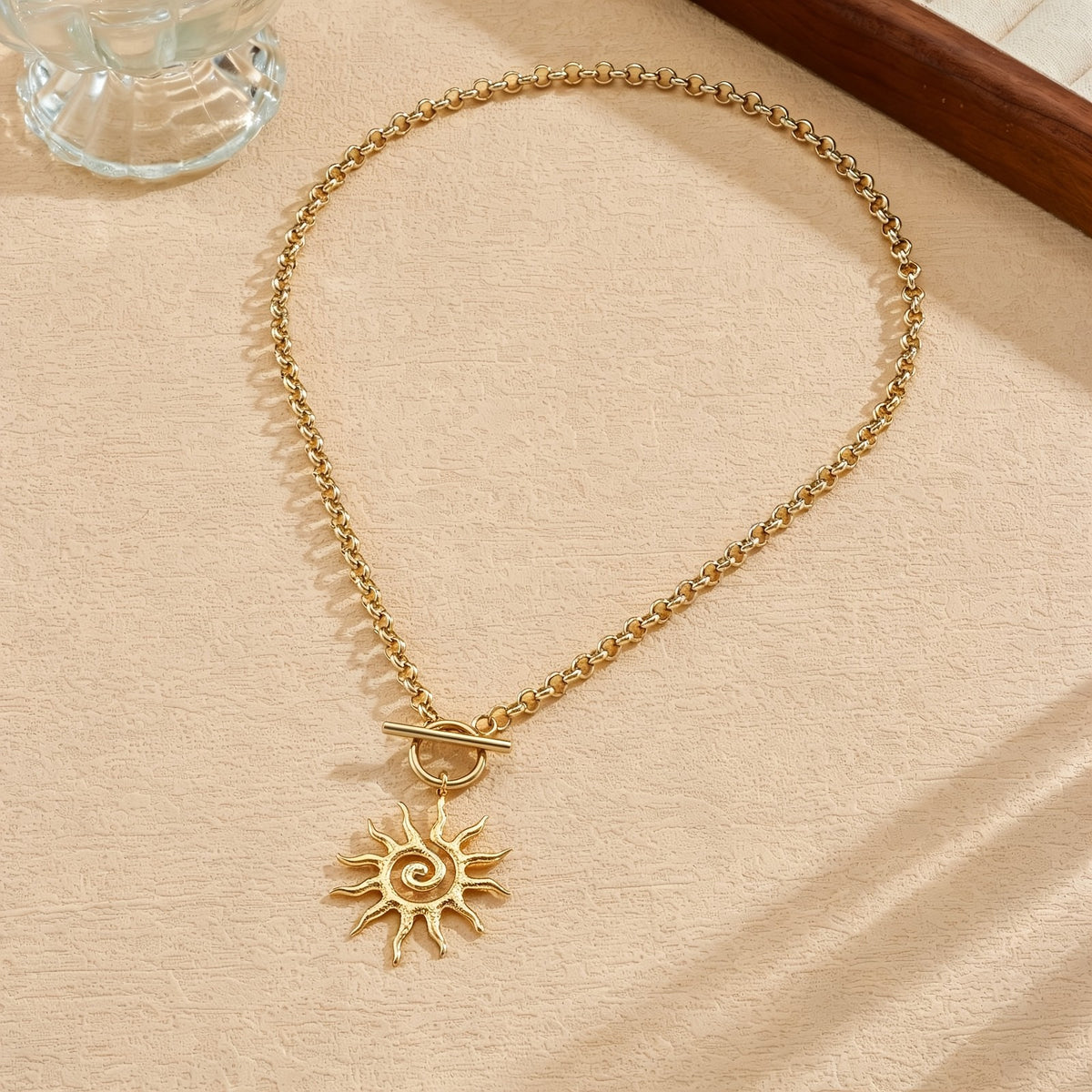 18k Boho Spiral Sun OT Toggle Necklace
