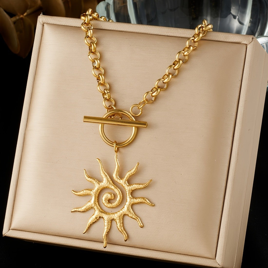 18k Boho Spiral Sun OT Toggle Necklace