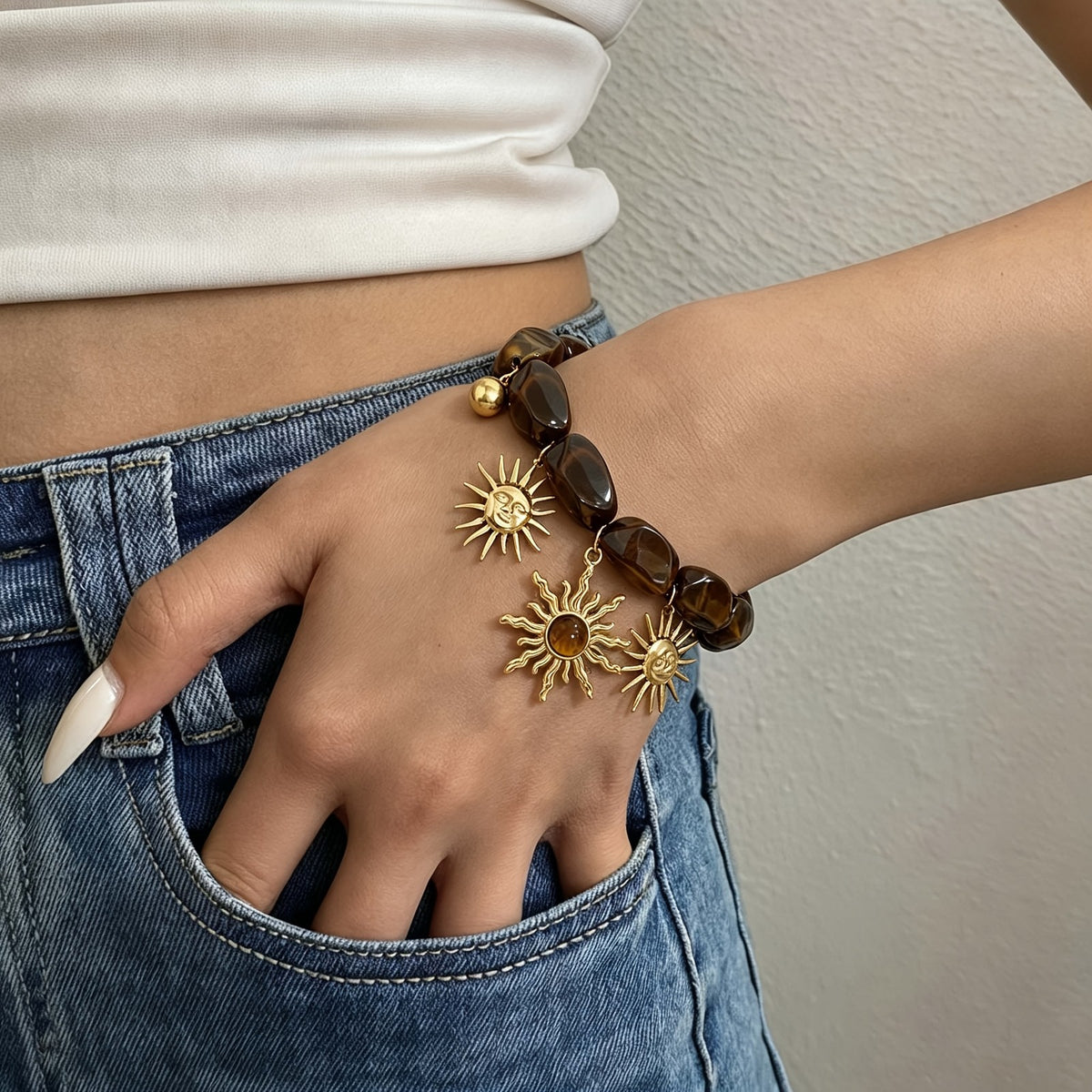 18k Boho Tiger Eye Sun Bracelet