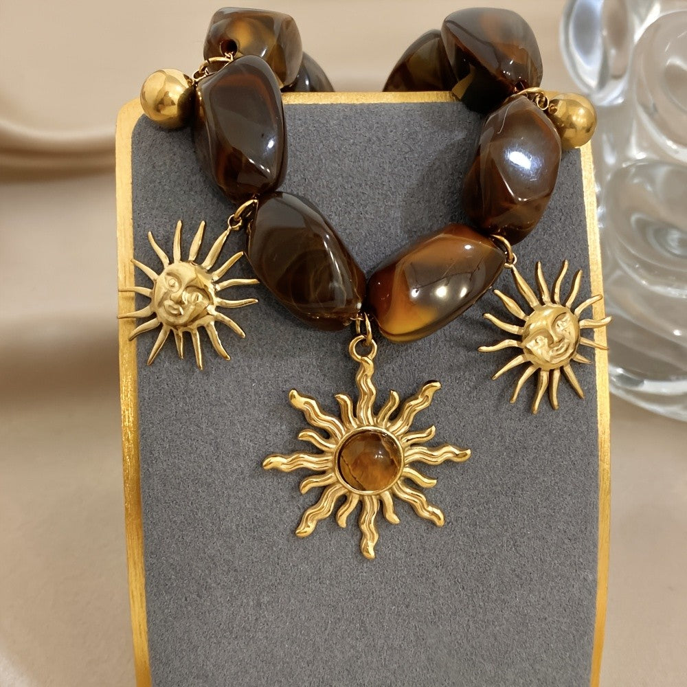 18k Boho Tiger Eye Sun Bracelet